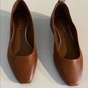 Essex Lane Elton Ballet Women's Tan Leather Flats with Metallic Accents Size 6.5